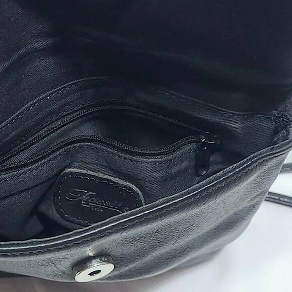 Fossil Vintage Leather Crossbody Bag Classic Black w Silver Snap Flap Pockets - Picture 6 of 8